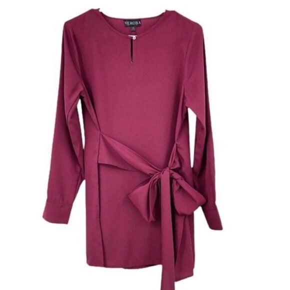 Verona Women's Size S Aubree Modest Top Maroon Tie Waste Long Sleeve Tunic NWT - Picture 1 of 11